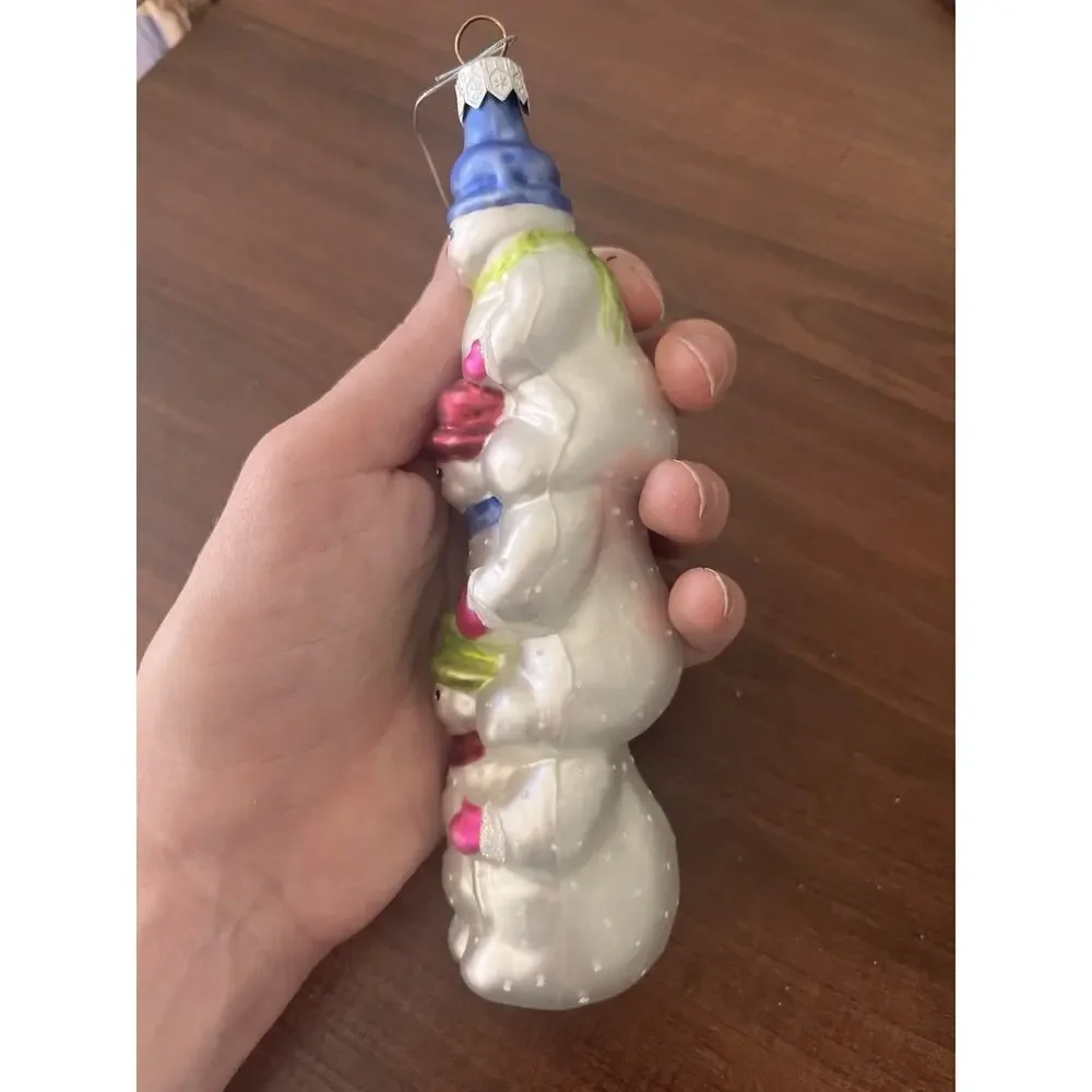 Vintage Snowman Totem Pole Hand Blown Glass Poland Stacked Snowmen